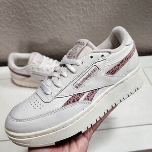 Reebok‎ Club C Double Cheetah Chalk/Rose Gold Platform Sneakers, Womens Size 6